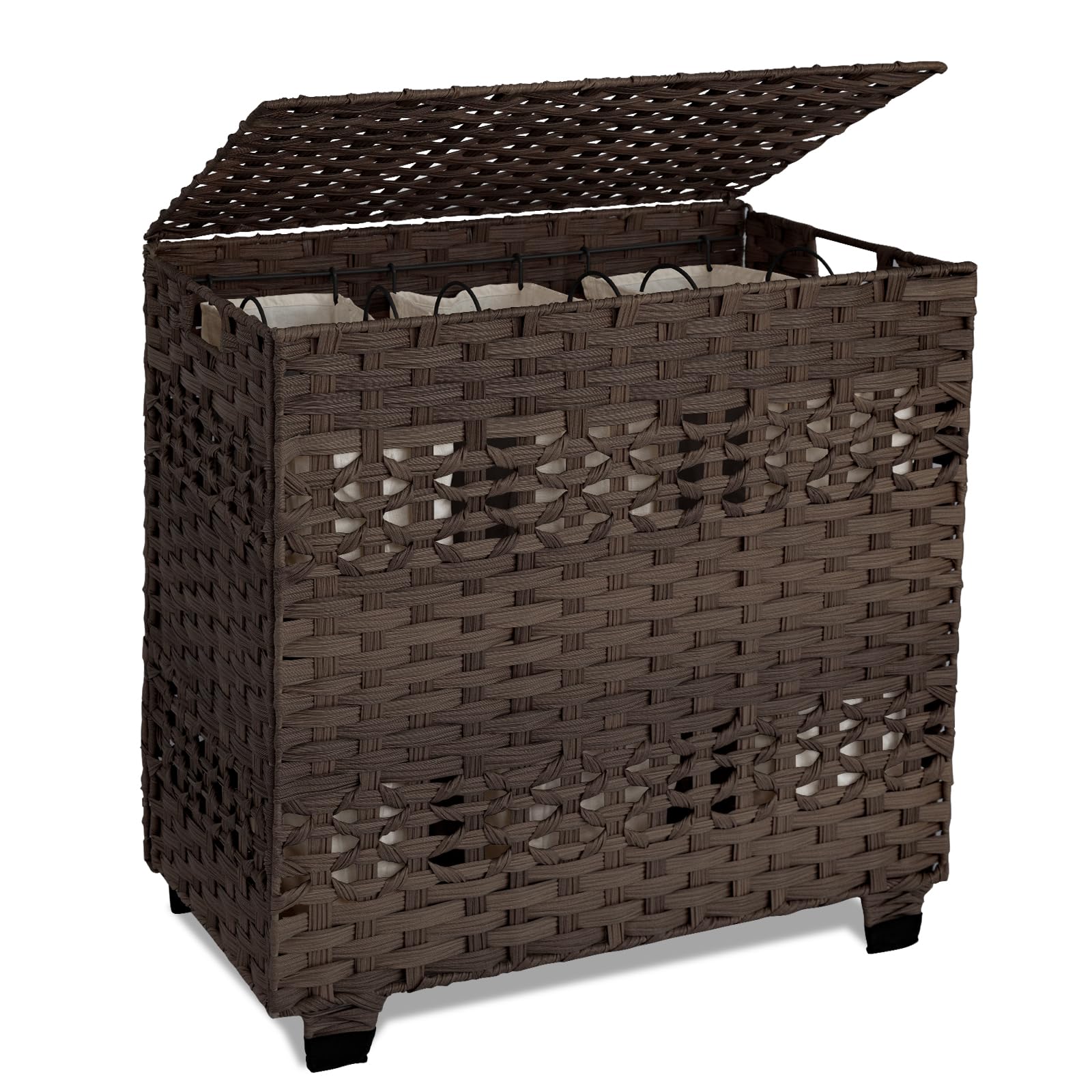 OIAHOMY Laundry Hamper with Lid, 140L Clothes Hamper with 3 Removable Liner Bags, Foldable Hamper with Lid, Synthetic Wicker Lau