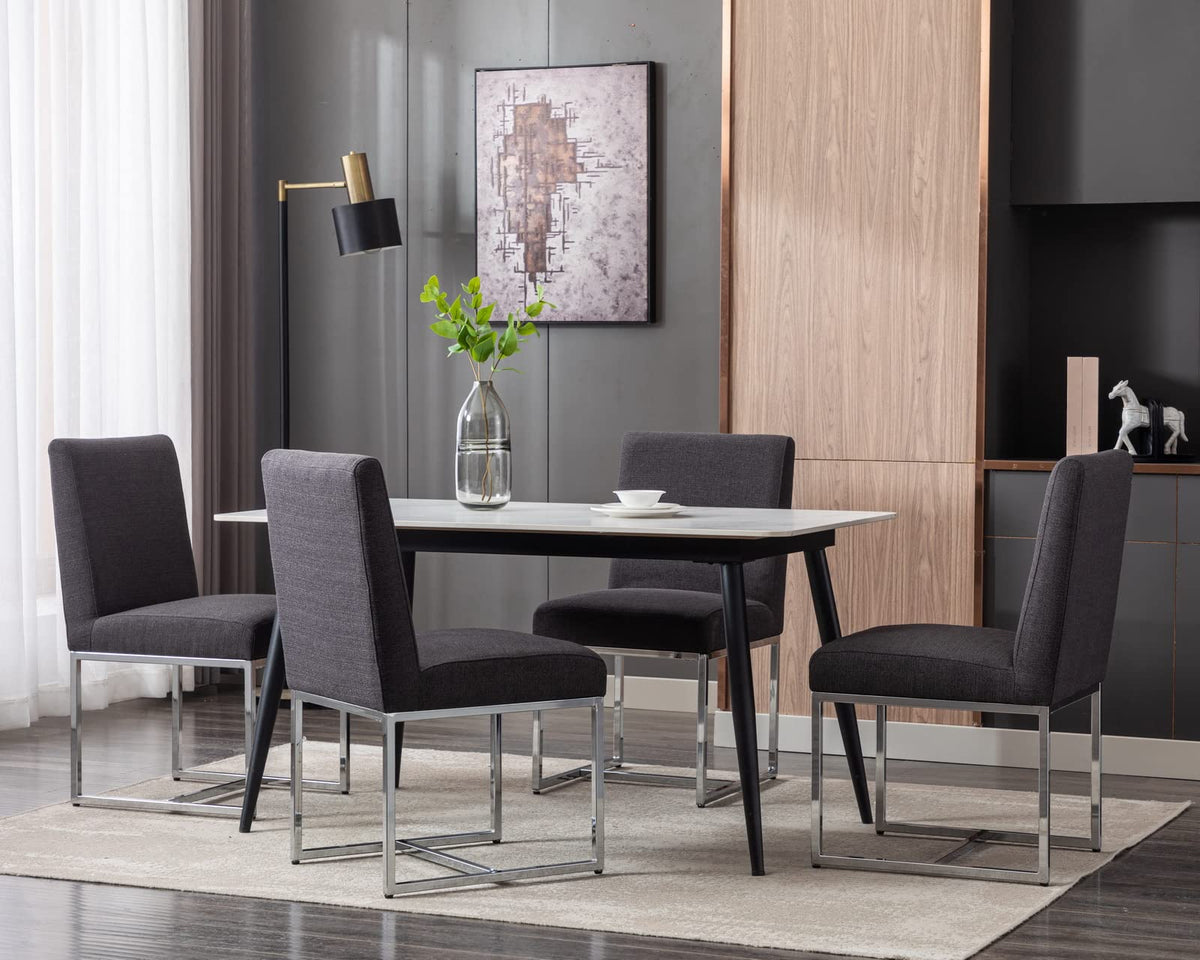 Cimota Black Modern Dining Chairs Set Of 4, Upholstered Dining Room Chairs Armless Guest Side Chair With Chrome Base For Dining