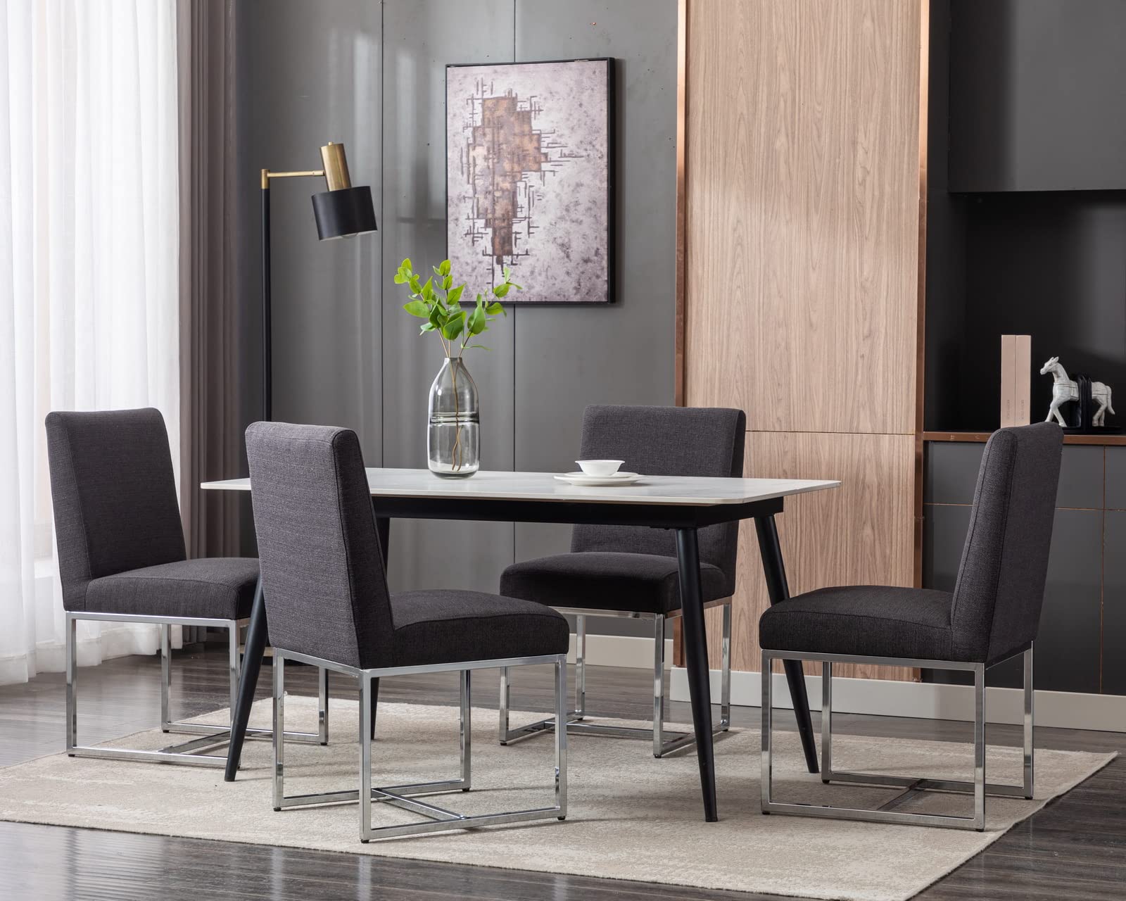 Cimota Black Modern Dining Chairs Set Of 4, Upholstered Dining Room Chairs Armless Guest Side Chair With Chrome Base For Dining