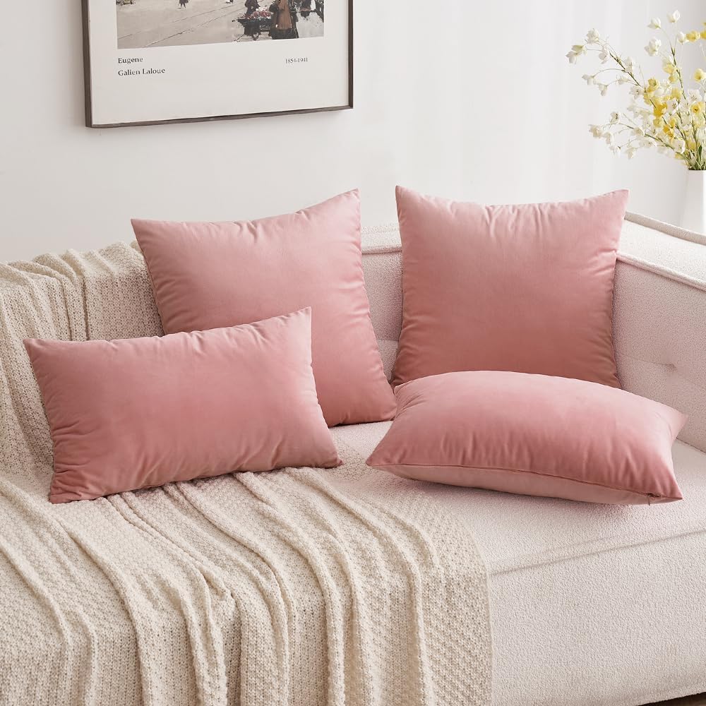 MIULEE Dusty Pink Velvet Lumbar Pillow Cover 12x20 Inch Decorative Cushion for Home Decor