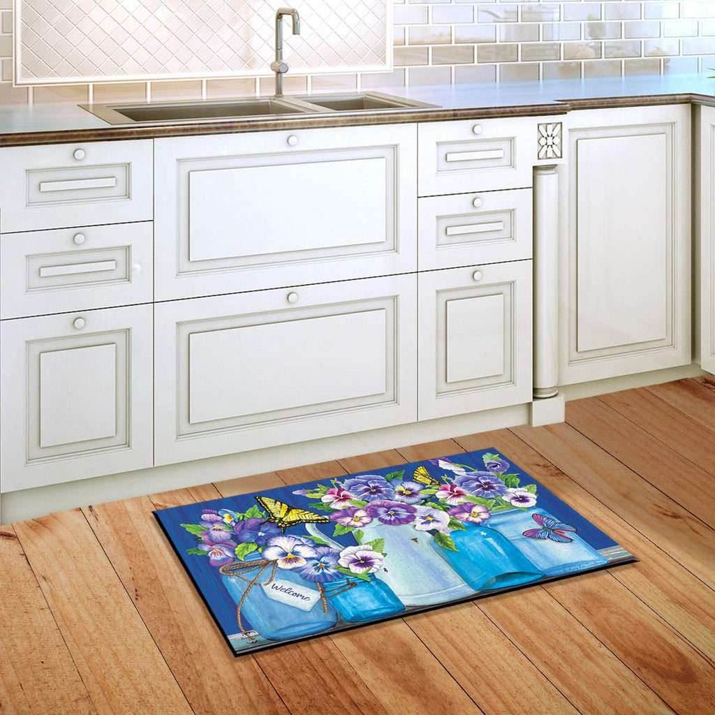 Butterflies And Pansies Spring Doormat Mason Jars Indoor Outdoor 30' X 18'