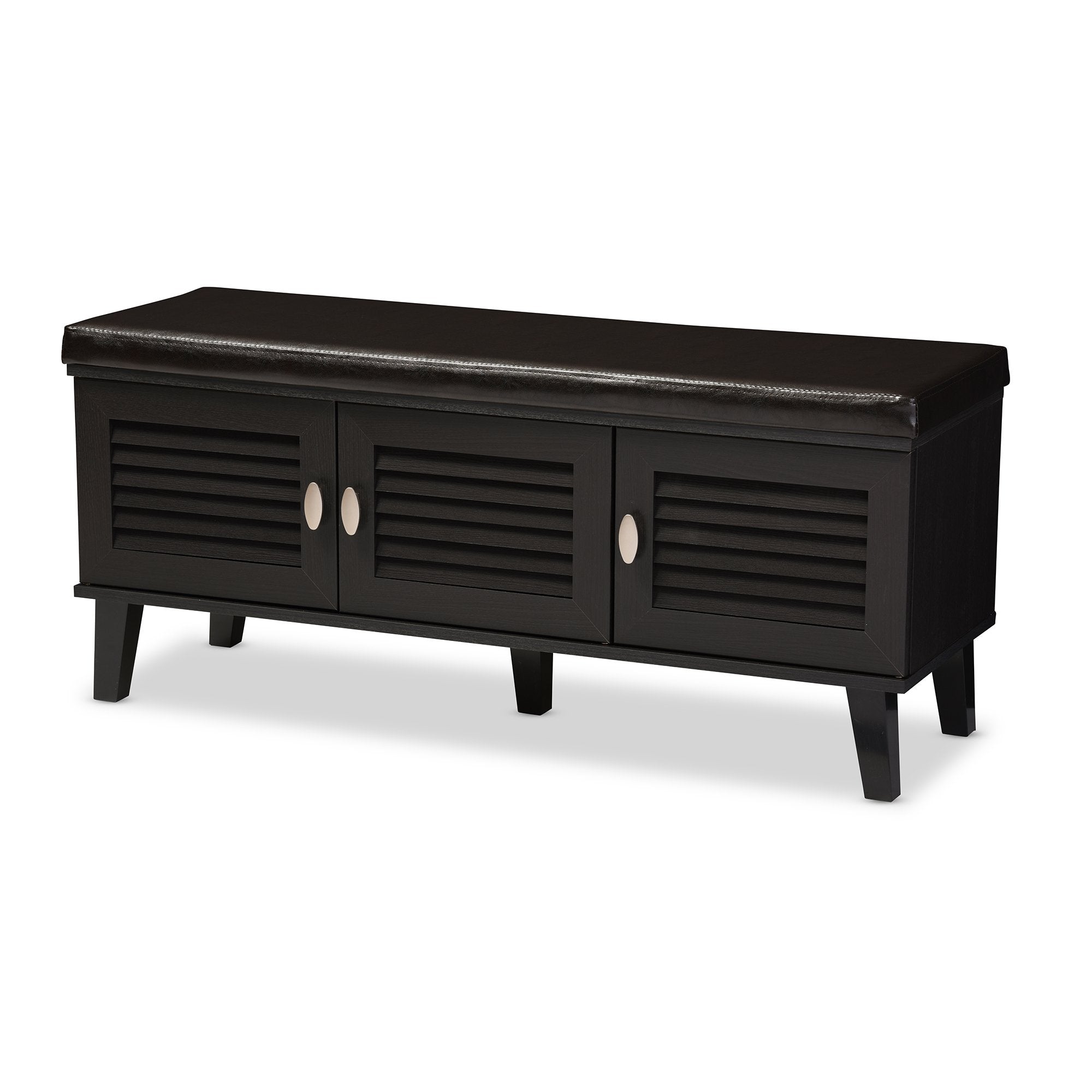 Baxton Studio FP-6792-Espresso Shoe Storage Bench, 14.55LX43.91WX19.23H, Dark Brown