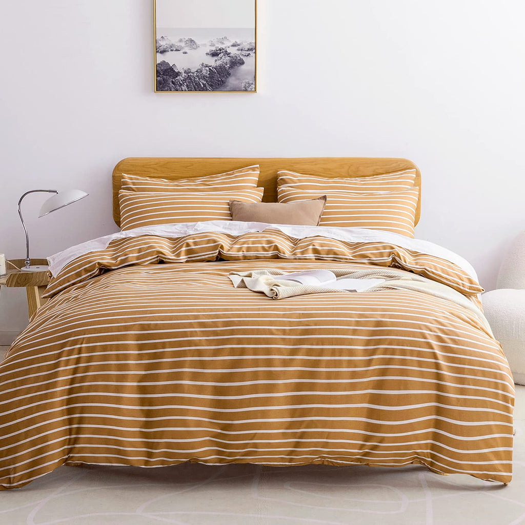 Jellymoni Queen Duvet Cover Set, Cotton Duvet Cover 3 Pieces With Zipper Closure, 1 Duvet Cover And 2 Pillowcases(Rust With Whit