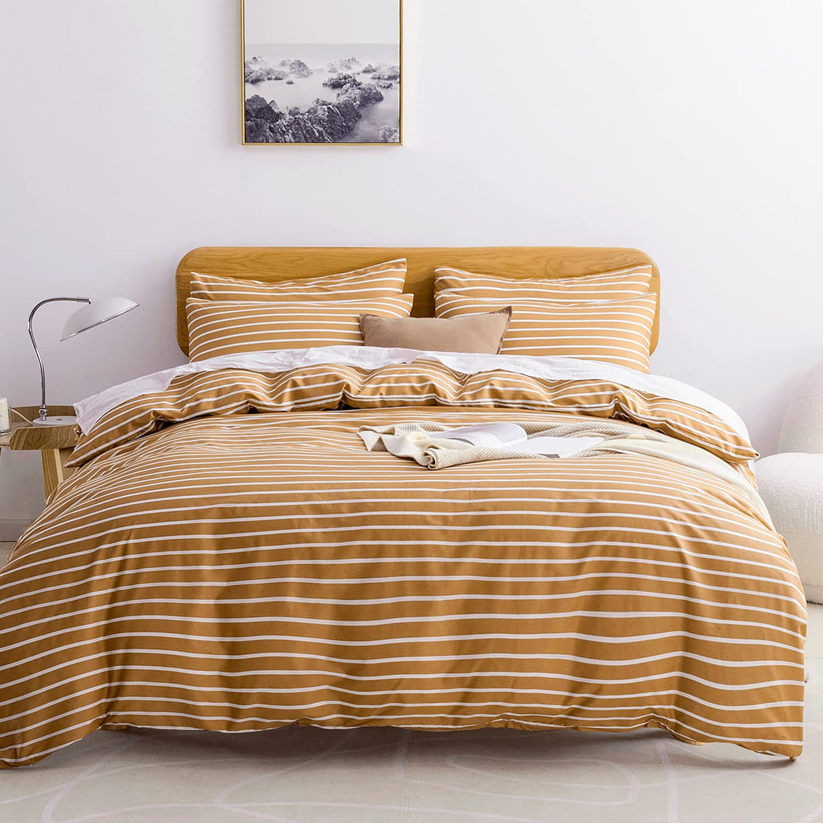 Jellymoni Queen Duvet Cover Set, Cotton Duvet Cover 3 Pieces With Zipper Closure, 1 Duvet Cover And 2 Pillowcases(Rust With Whit