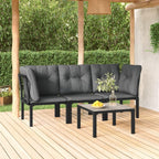 vidaXL Patio Lounge Set, 4 Piece, Black and Gray, Poly Rattan Material, Weather-Resistant, Comfortable Seating with Padded Cushions, Modular Design, Lightweight and Sturdy.