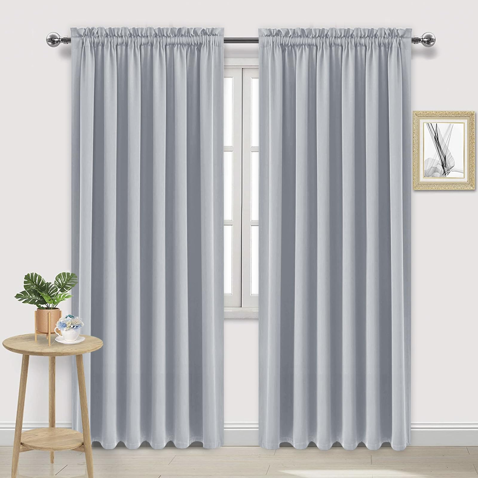 Dwcn Blackout Curtains For Living Room Thermal Insulated, Energy Saving & Noise Reducing Bedroom Curtains, Silver Grey, W 70X L