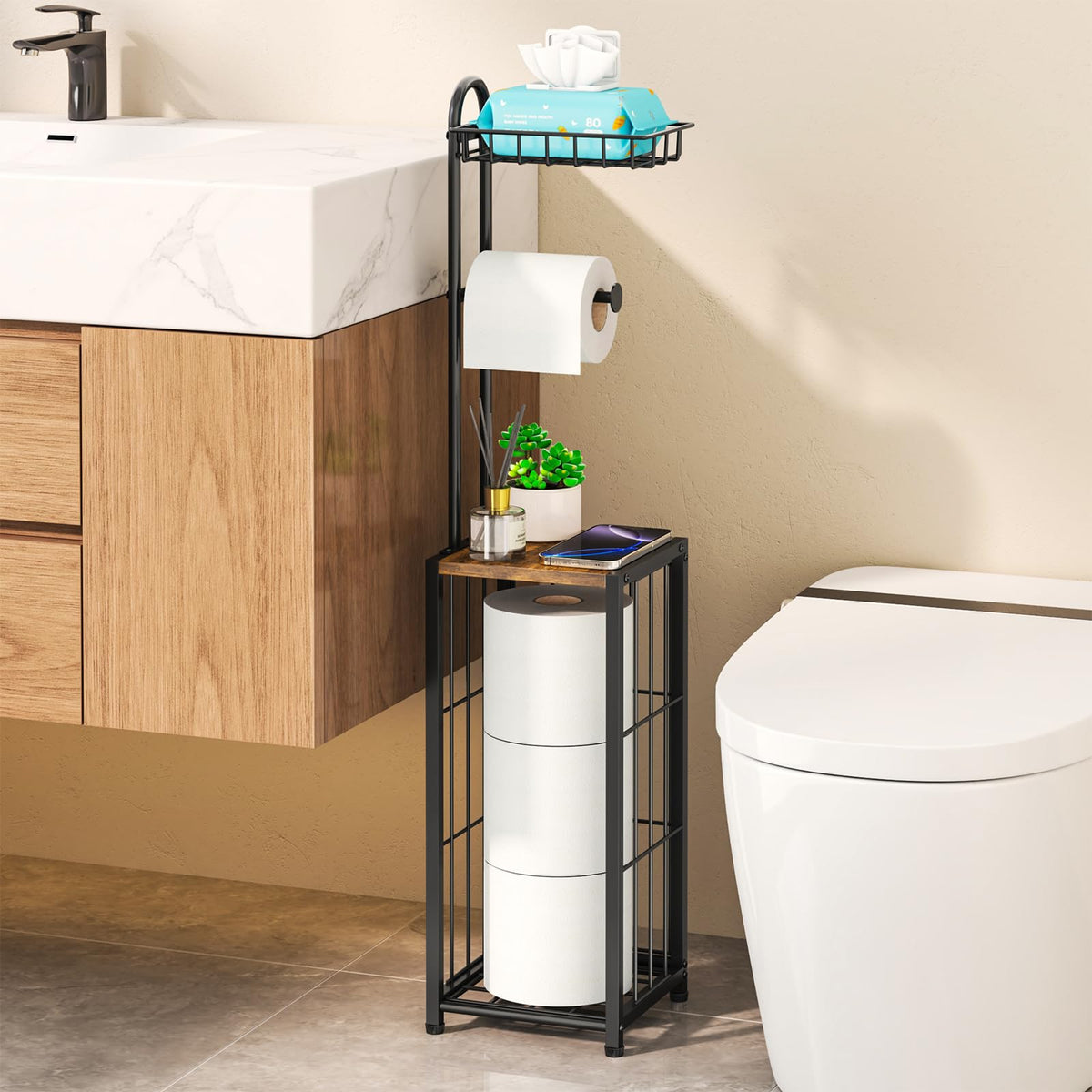 SWTYMIKI Freestanding Toilet Paper Holder  4Tier Bathroom Tissue Holder