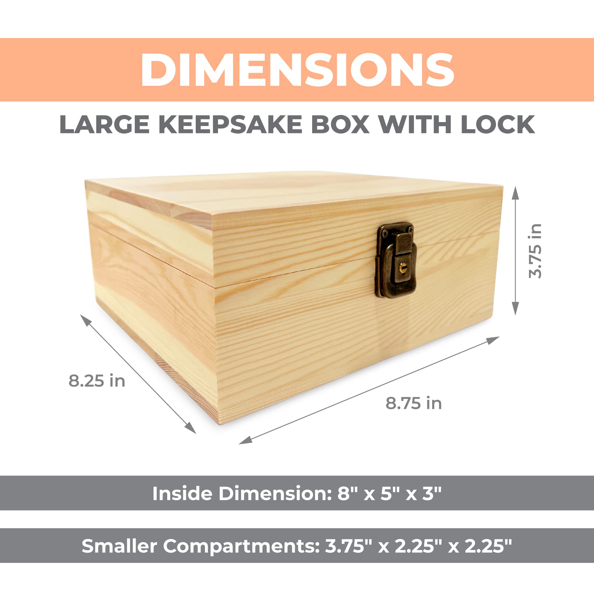 Swag Gear Wooden Keepsake Box With Lock And Storage Compartments Locking Wood Boxes For Keepsakes Jewelry Knick Knacks Art Suppl