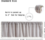 Roomtalks Rustic Farmhouse Kitchen Valances For Windows In Tan, 18’’L X 52’’W Boho Embroidered Striped Vintage Chic French Country Cottage Textured Tassel Curtain Valances For Bathroom Living Room