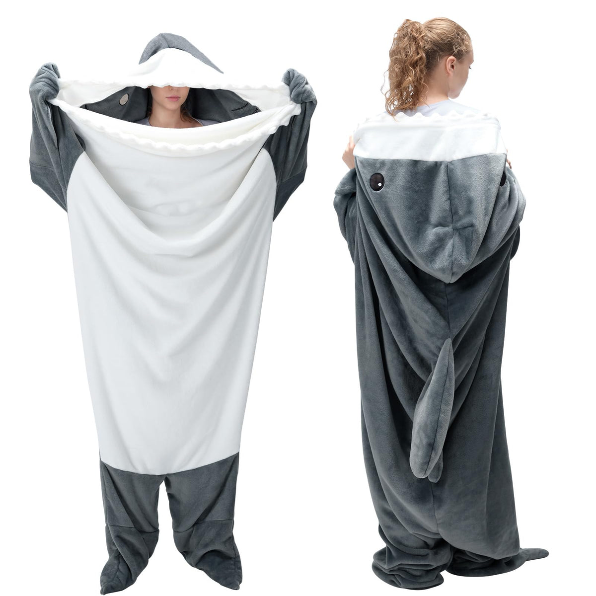 Touchat Shark Blanket Onesie For Adult Super Soft Cozy Flannel Throw Wearable Blanket Hoodie, Cartoon Animals Shark, Sleeping Ba
