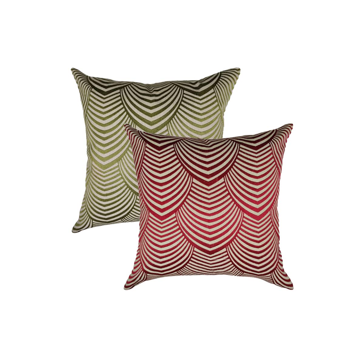 Sajavat Home Sh_027B Cotton Spiral Embroidery Pattern Cushion Cover (Pack Of 2, Combo) 20X20 Inches Red & Light Green