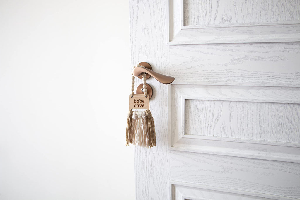 Decocove Babe Cave Sign - Wood Bead Garland - Boho Nursery Wall Decor For Girls And Boys - Neutral Home Decor - Baby Decor For N