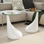vidaXL 2-Piece Round Coffee Table Set with Glass Top - Modern & Small, White Coffee Table, Perfect for Living Room or Bedroom (16.5" Diameter)