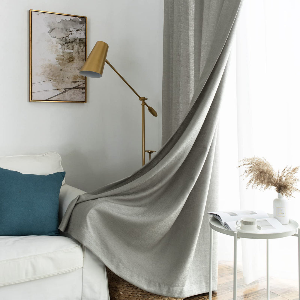 Melodieux Light Pink Semi Sheer Curtains 63 Inches Long For Living Room, Linen Texture Bedroom Privacy Window Sheer Drapes Rod P