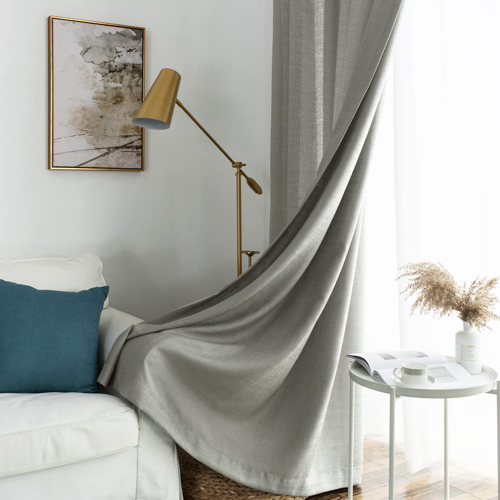 Melodieux Light Pink Semi Sheer Curtains 63 Inches Long For Living Room, Linen Texture Bedroom Privacy Window Sheer Drapes Rod P