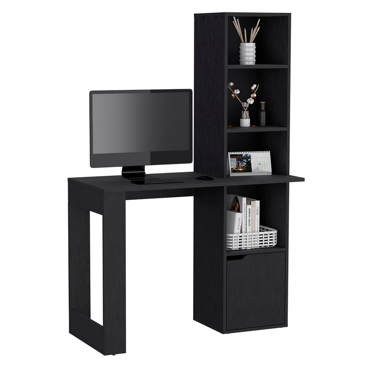 Depot E-Shop Ripley Personal Desk With Bookcase And Cabinet, Black