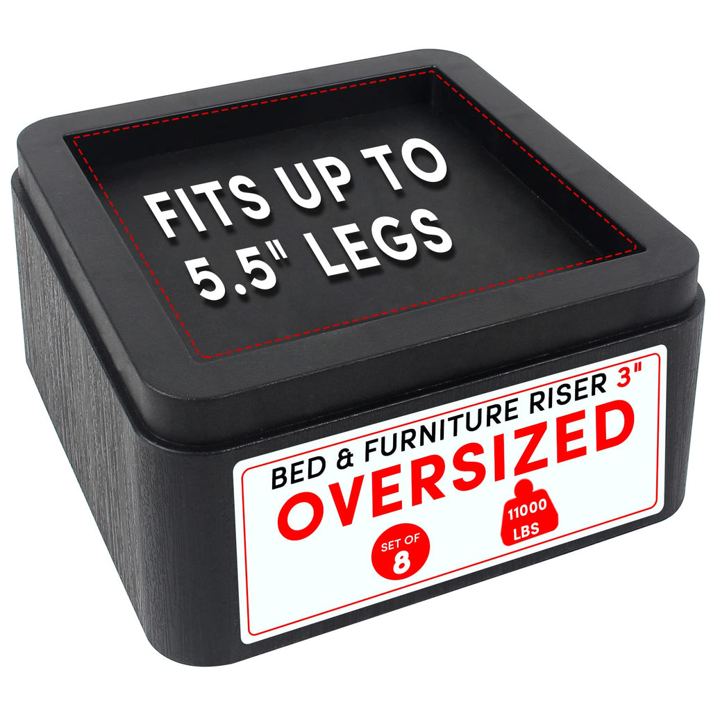 Dedu Oversized Bed Risers Heavy Duty Stackable 8 Pack, Furniture Risers For Sofas 3 Inch Or 6 Inch Supports Up To 11000 Lbs, Squ