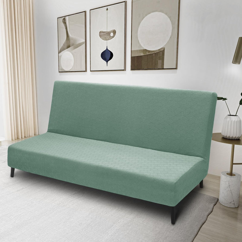 Znsayotx Armless Futon Covers Full Size (67'-82') Stretch Jacquard Sofa Bed Slipcovers, Striped Queen Futon Cover With Non-Slip Elastic Bottom, Soft Cozy Futon Mattress Cover Washable (Pea Green)