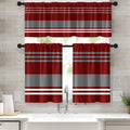 Tayney Red Grey Kitchen Curtains Stripes Window Curtains Valance And Tier Set, Geometric Art Rod Pocket Short Tier Curtain, Mode