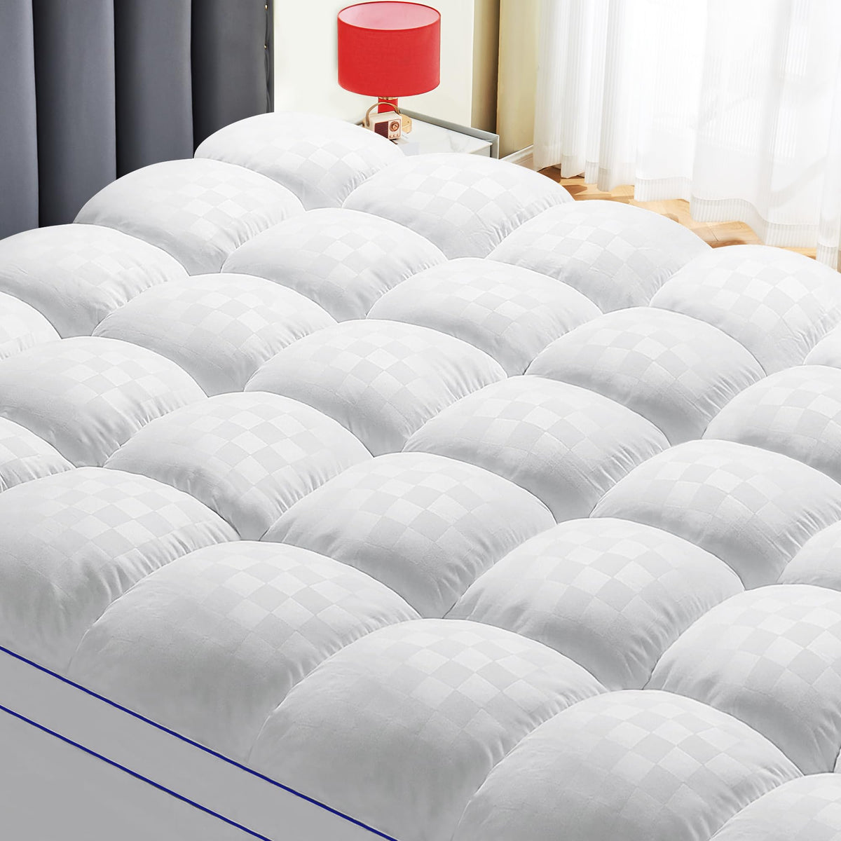 Lunsing California King Mattress Topper, Extra Thick Pillow Top Cal King Size Mattress Pad Cover For Back Pain, 6-21 Inches Deep