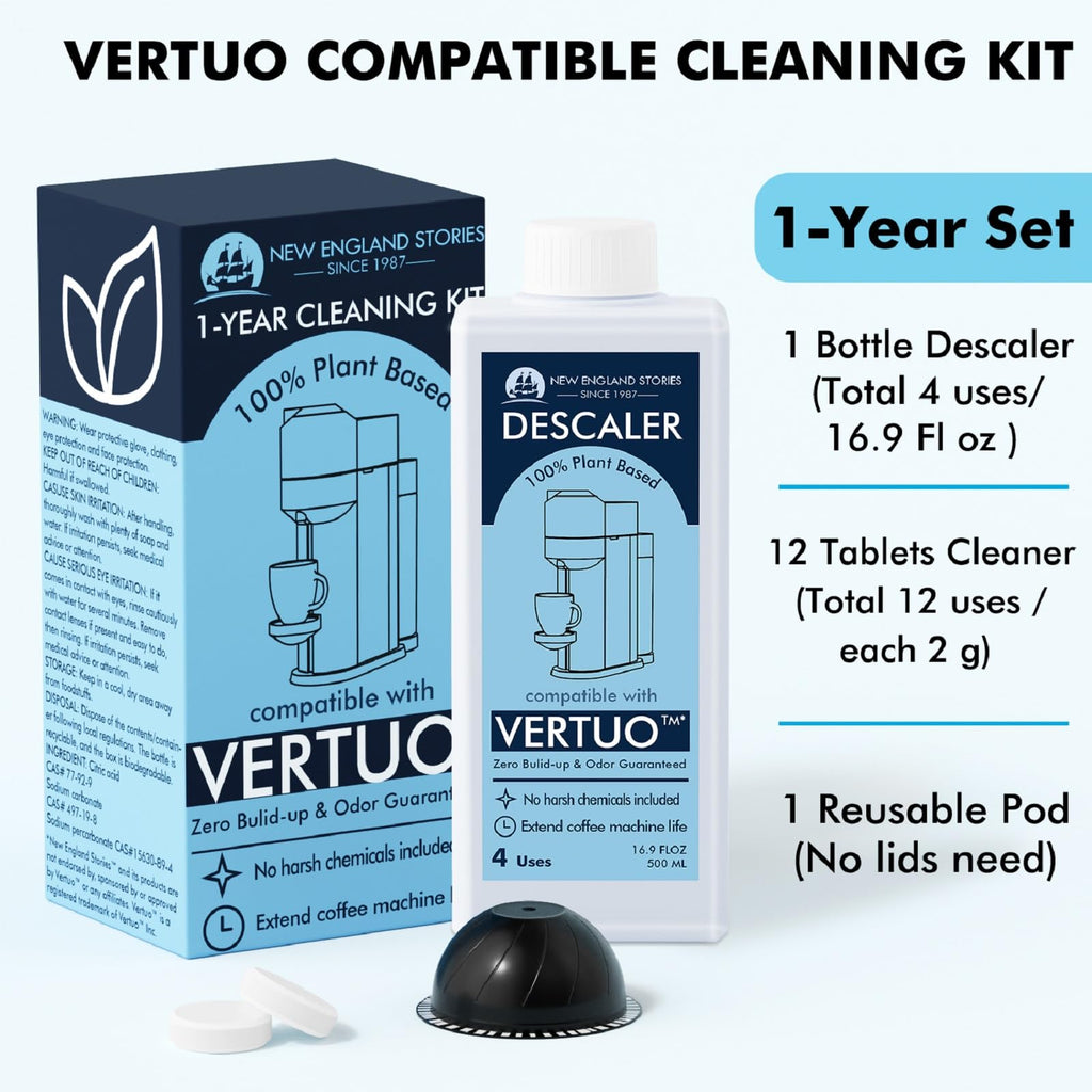 (12 Months Supply) Nespresso Compatible Vertuo Descaling Kit, Odorless Coffee Brewer Machine Descaler Set, Liquid Descaling Solu
