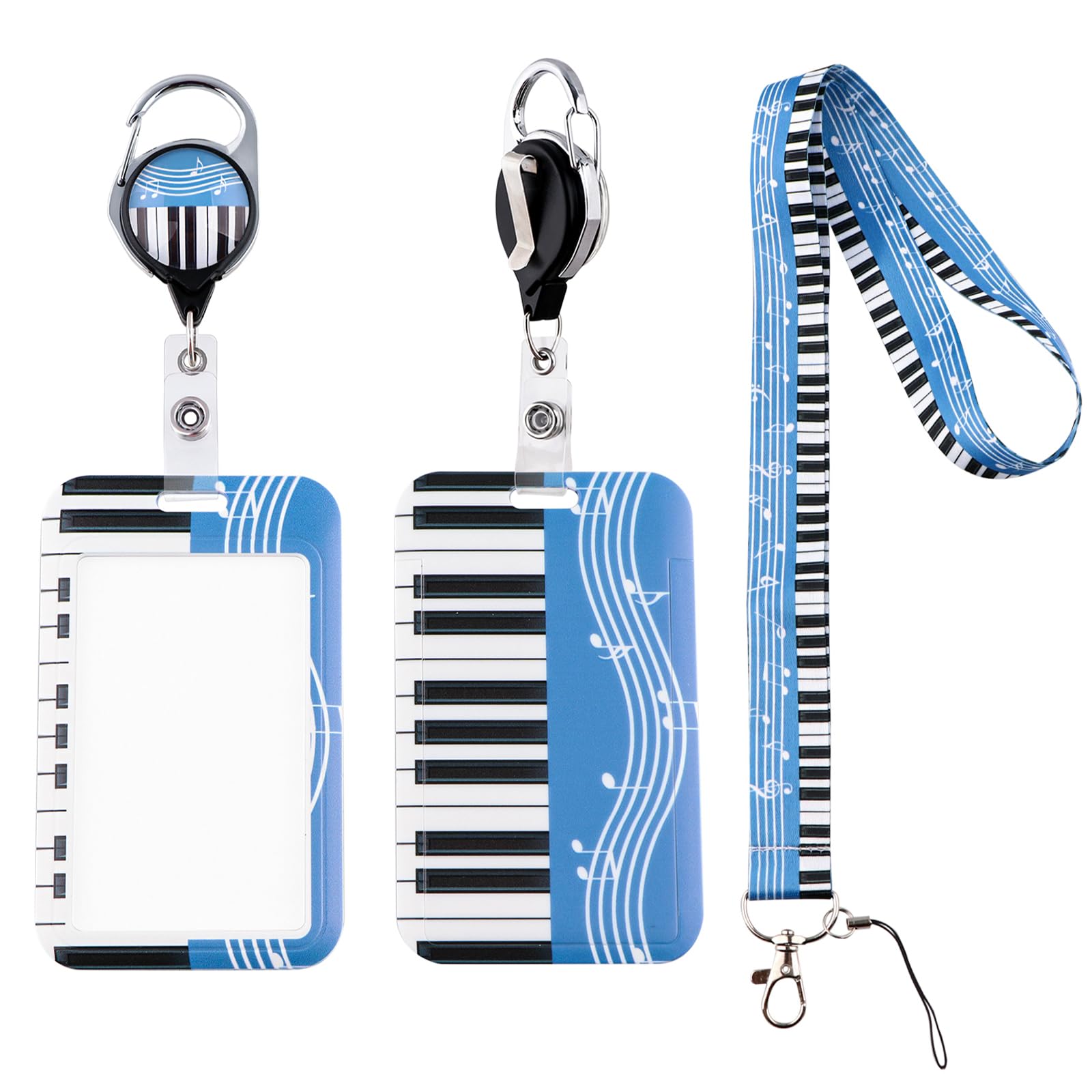 Music Lanyard With Id Badge Holder, Art Piano Retractable Badge Reel Clip Keychain Lanyard For Key Men Women Work Name Id Card B