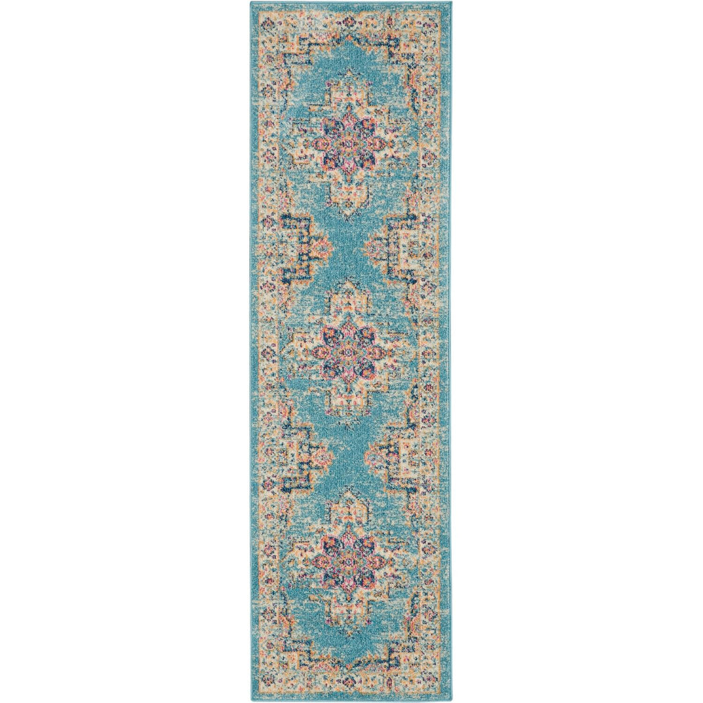Nourison Passion Light Blue 2'2' X 7'6' Area Rug, Boho, Traditional, Easy Cleaning, Non Shedding, Bed Room, Living Room, Hallway, (8' Runner)