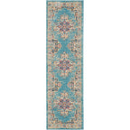 Nourison Passion Light Blue 2'2' X 7'6' Area Rug, Boho, Traditional, Easy Cleaning, Non Shedding, Bed Room, Living Room, Hallway, (8' Runner)