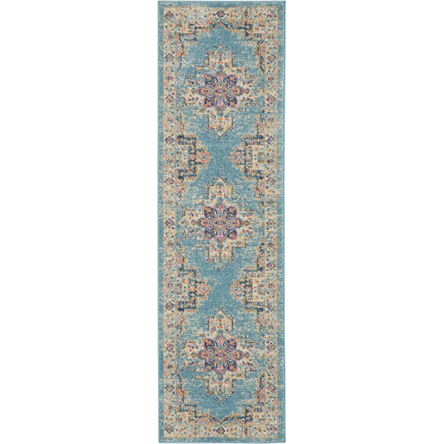 Nourison Passion Light Blue 2'2' X 7'6' Area Rug, Boho, Traditional, Easy Cleaning, Non Shedding, Bed Room, Living Room, Hallway, (8' Runner)