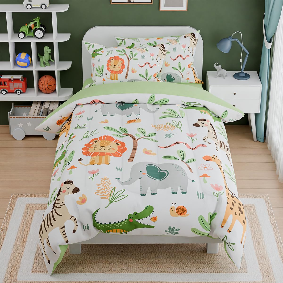Jungle Animal Kids Bedding Set For Boys Girls, Ultra Soft Microfiber Comforter Set Twin Size 3-Pieces, Comforters Bed Sets For K