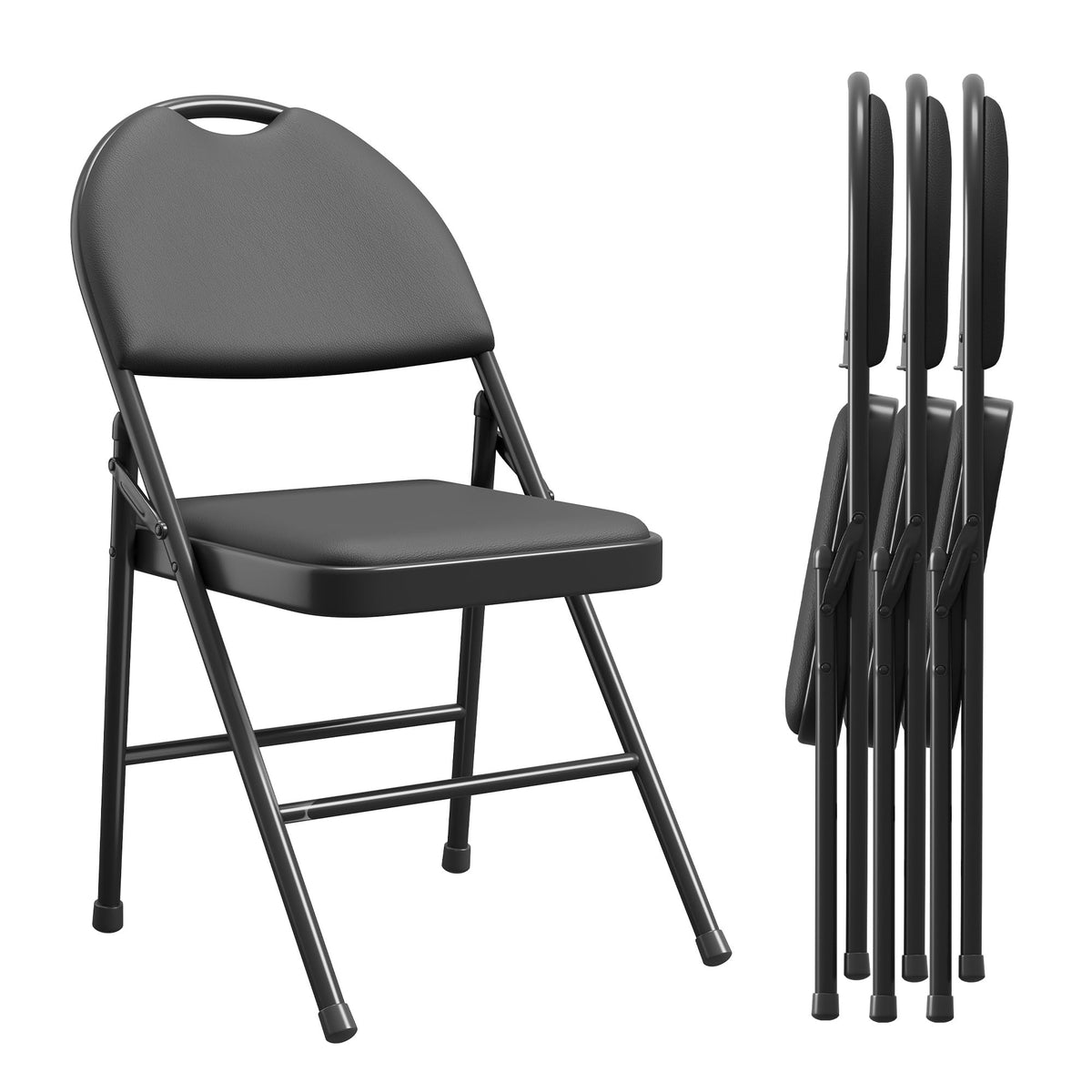 Coucheta 4 Pack Black Folding Chairs, Folding Chairs Set Of 4 With Padded Seats, Pu Leather Foldable Dining Chairs For Guests Ki