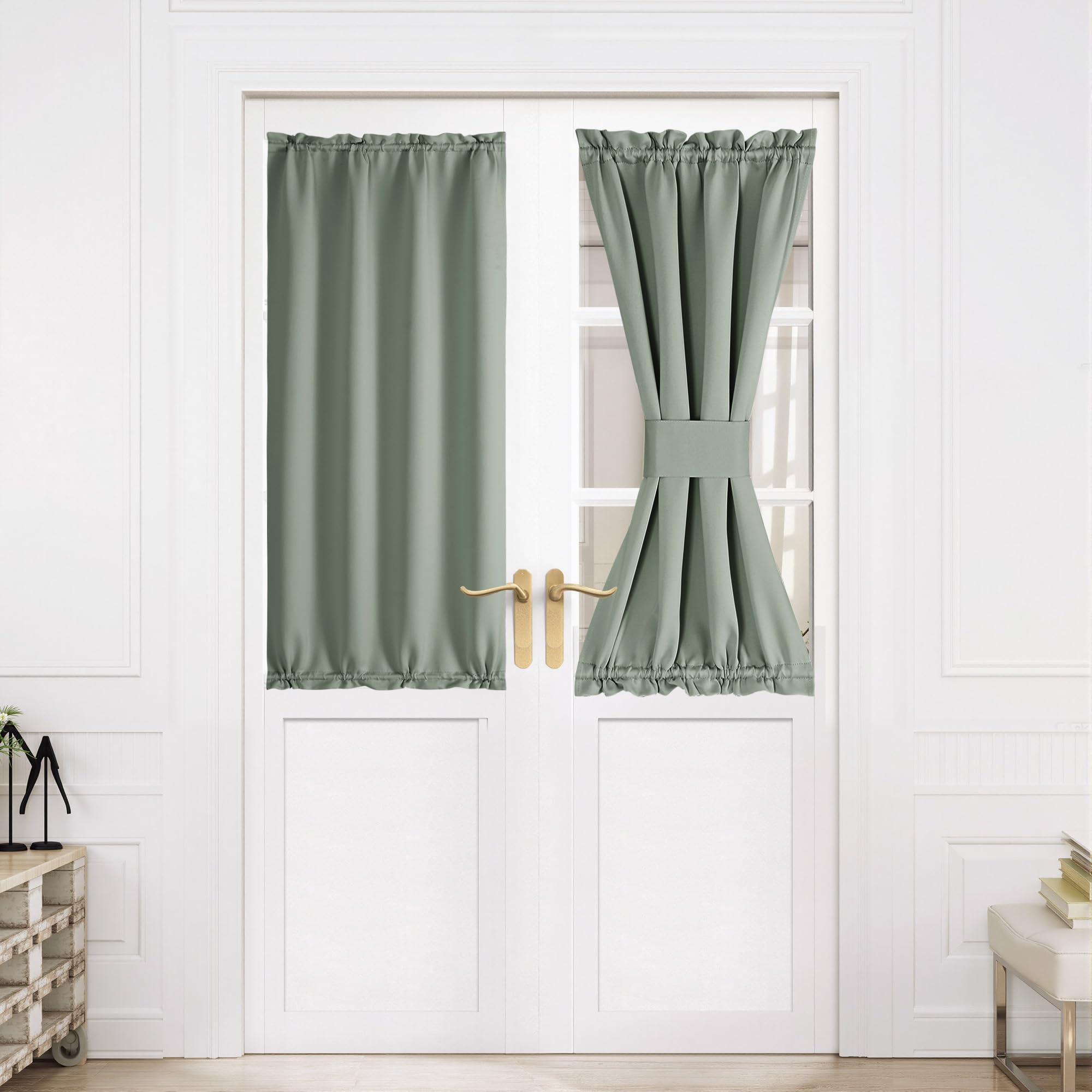 NICETOWN Christmas Blackout Door Curtain, Thermal Insulated Blackout Window Cover for French & Front Doors with Adjustable Tieba