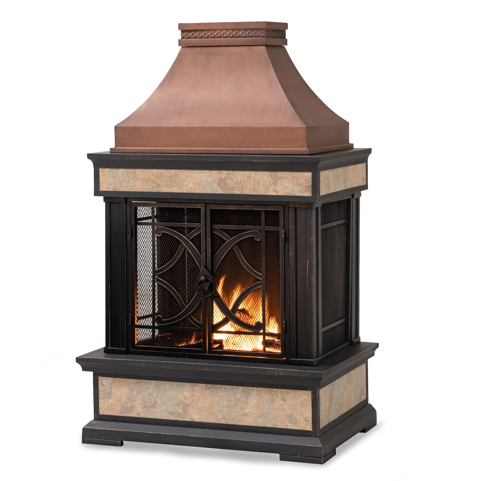 Sunjoy Outdoor Fireplace, Smith Collection Patio Wood Burning Steel Fireplace With Chimney, Spark Screen, Fire Poker, And Remova