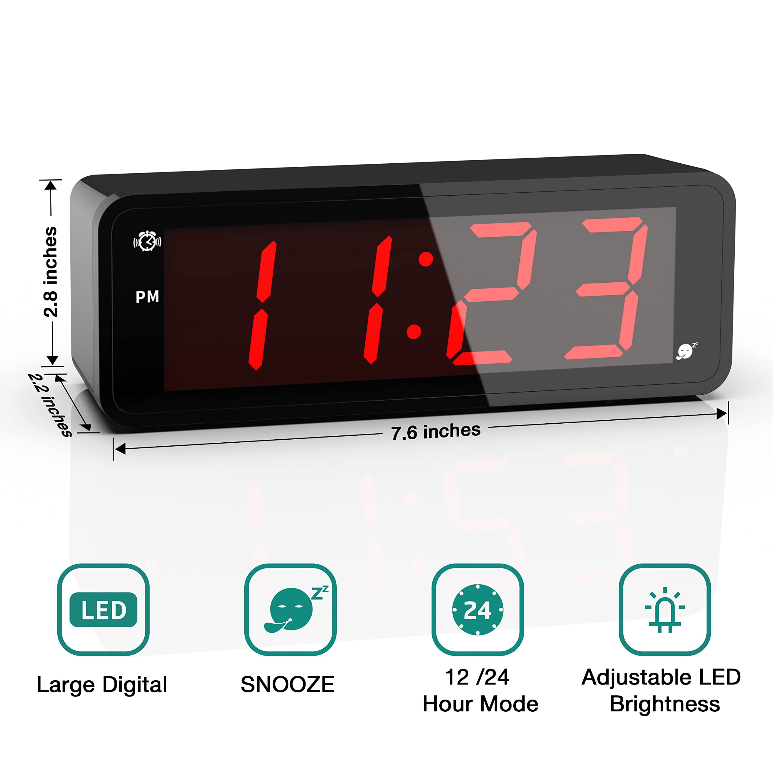 Kwanwa Alarm Clock, Large Display 1.8'' Led Numbers, Adjustable Led Brightness, Battery Operated, 12/24Hr, Snooze, Clearly Visib