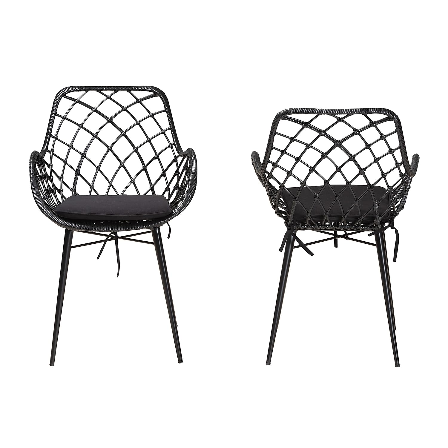 Baxton Studio Ballerina Modern Bohemian Black Finished Rattan and Metal 2-Piece Dining Chair Set