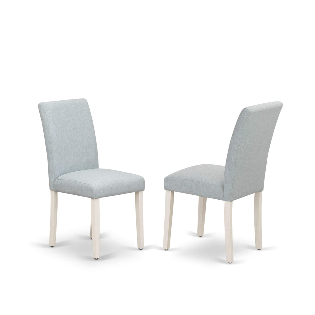East West Furniture V-Style 7 Piece Set Consist Of A Rectangle Dining Room Table With V-Legs And 6 Baby Blue Linen Fabric Upholstered Chairs, 40X72 Inch, Multi-Color