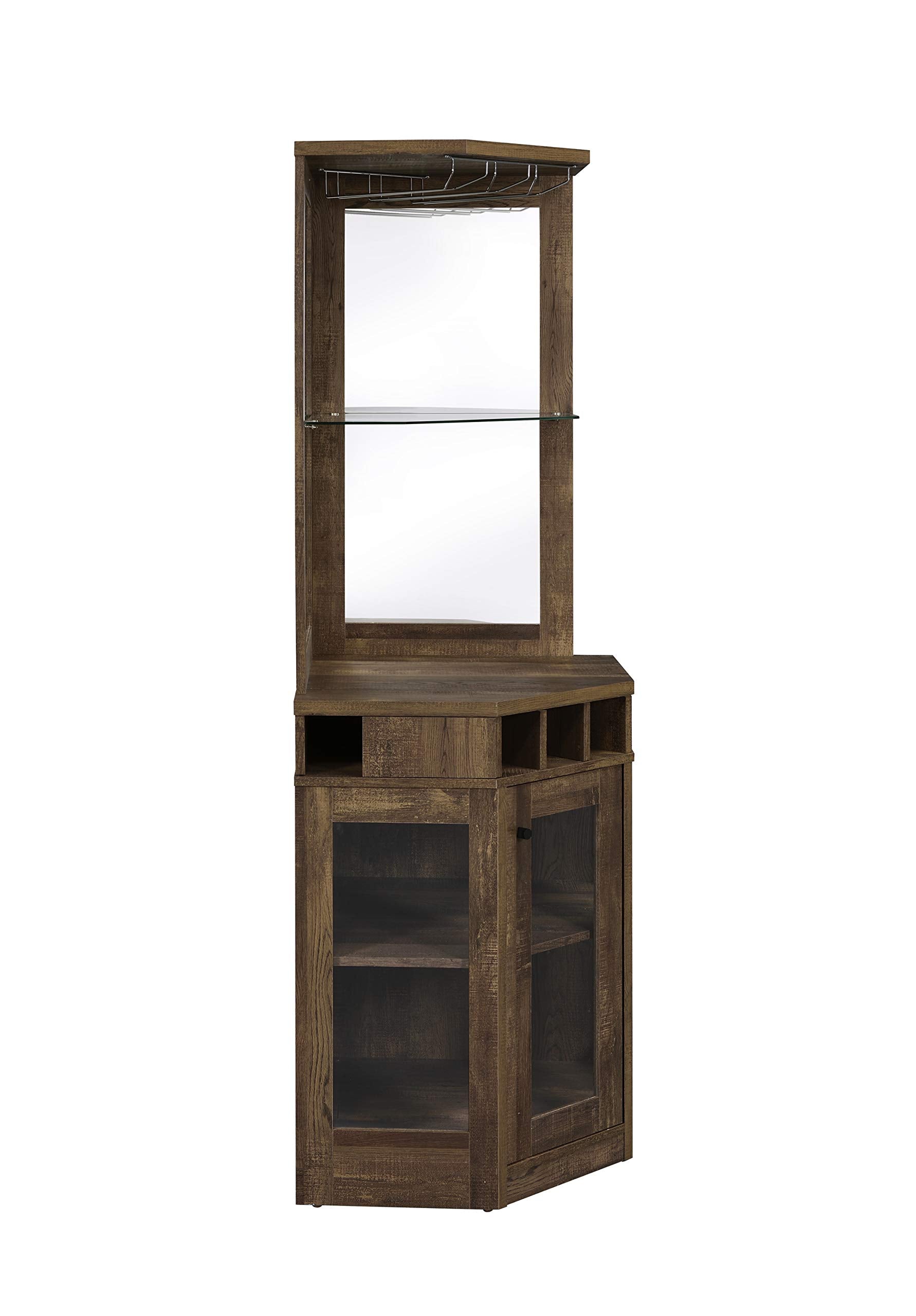 Coaster Furniture Corner Stemware Rack Rustic Oak Bar Cabinet 182303