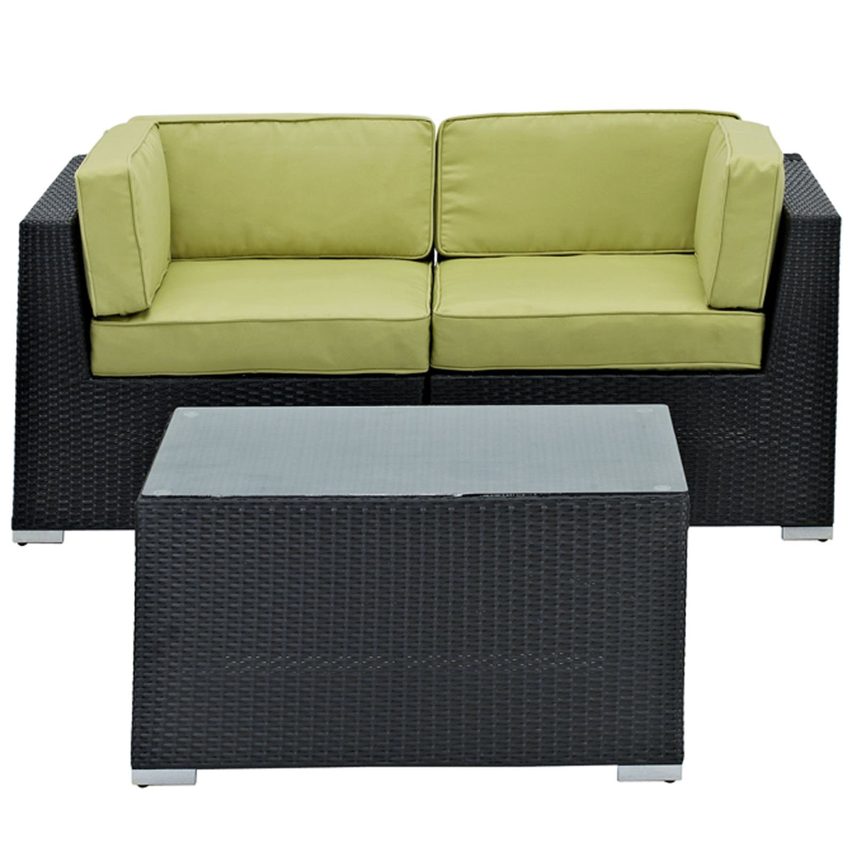 Modway Camfora Outdoor Wicker Patio 3-Piece Espresso Sofa Set With Peridot Cushions