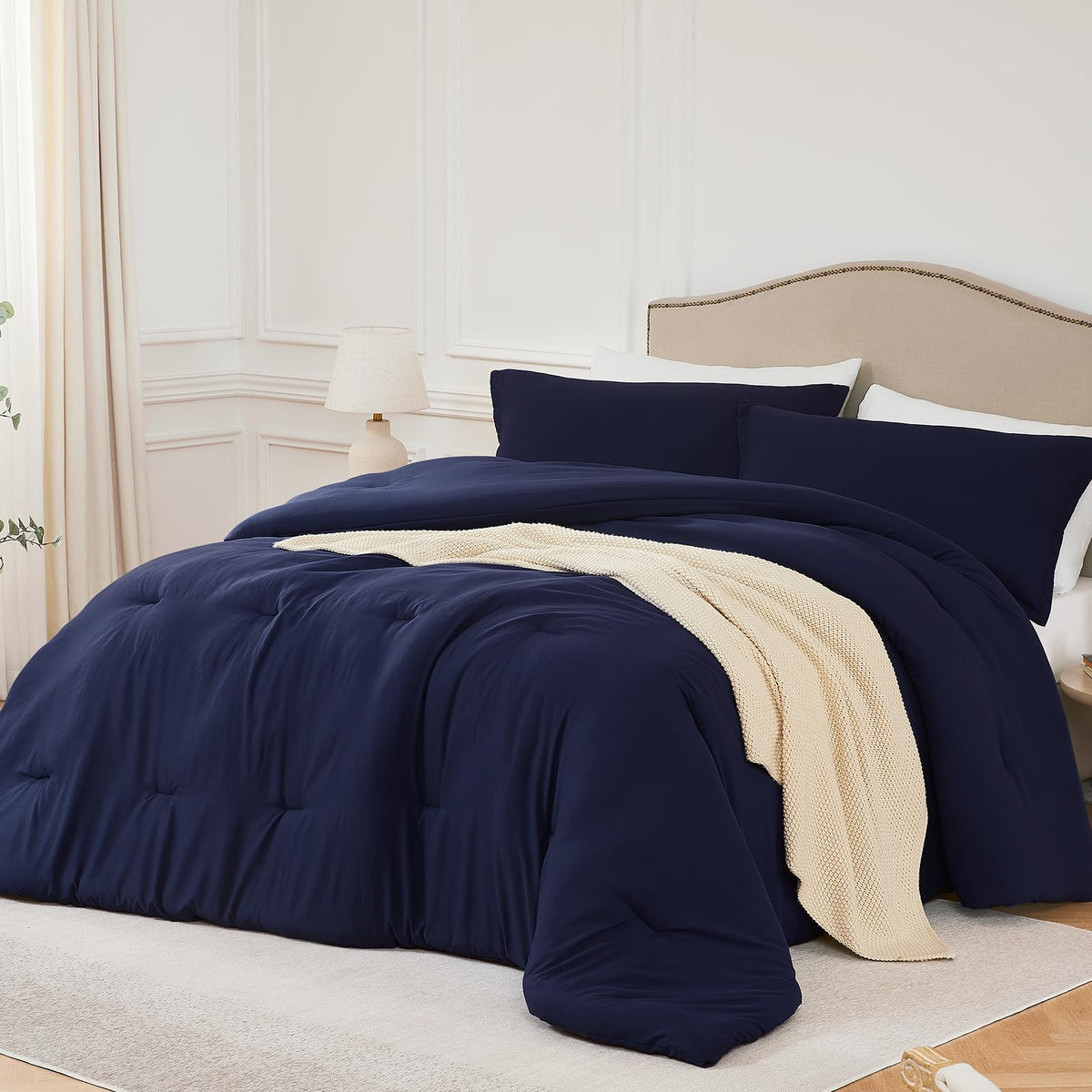 Quataly California King Comforter Set Navyblue,3Pcs Soft Lightweight Breathable Bedding Comforter Sets For All Season, Cal King(