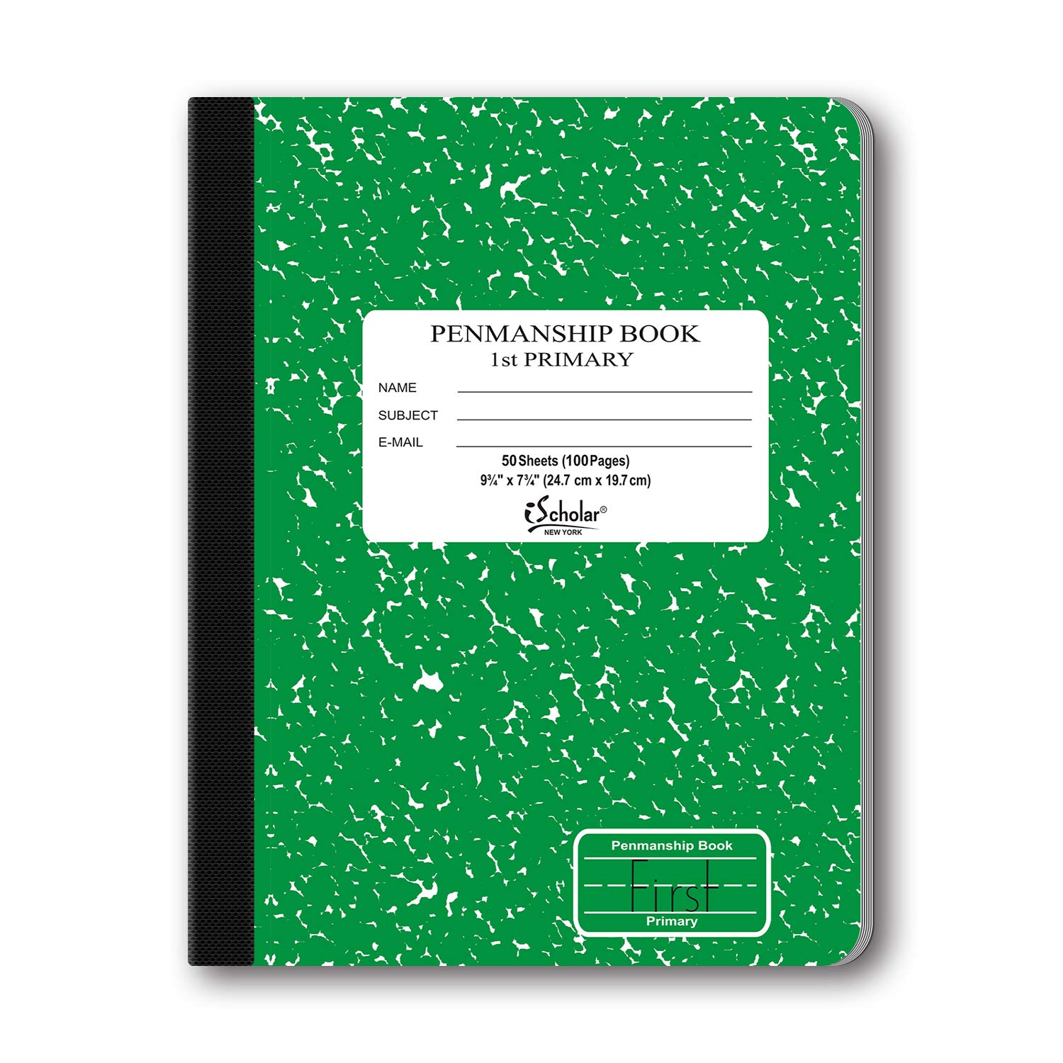 Ischolar Grade 1 Primary Composition Notebook, 7.75 X 9.75 Inches, 50 Sheets, Skip Line Ruling, Green Marble (10018)