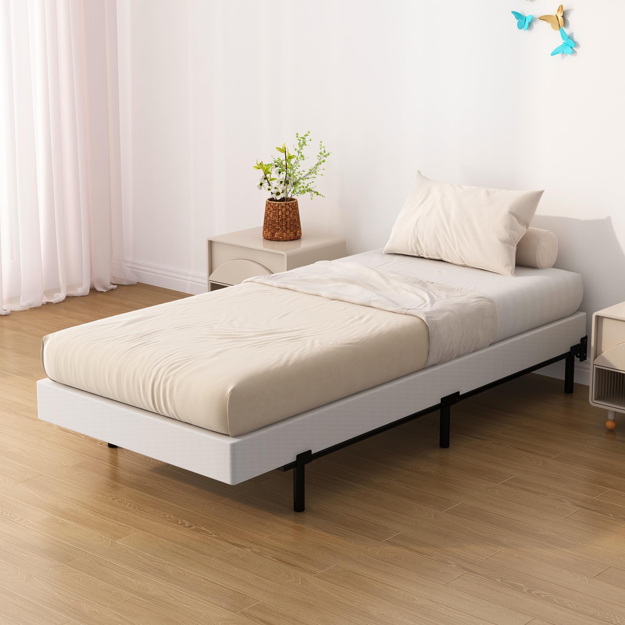 Upcanso Twin Xl Box Spring Bed Base 6 Inch, Low Profile Metal Boxspring Xl Twin With Fabric Cover, 2000 Lbs Max Weight Capacity Mattress Foundation, Noise-Free, Easy Assembly