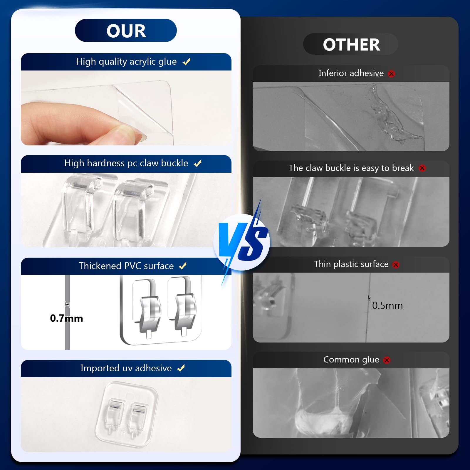 Fgsaeor 9-Pack Shower Caddy Adhesive Replacement, Transparent Adhesive Hooks Stickers, Strong Hook Strip For Shower Caddy Basket