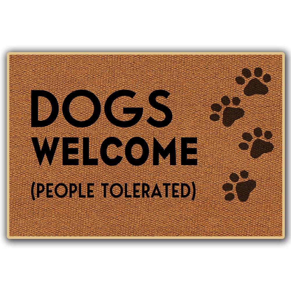 Dogs Welcome Door Mat,Dogs Welcome People Tolerated Funny Doormat Outdoor Entrance,Welcome Floor Mat Fall Front Door Mat,Indoor