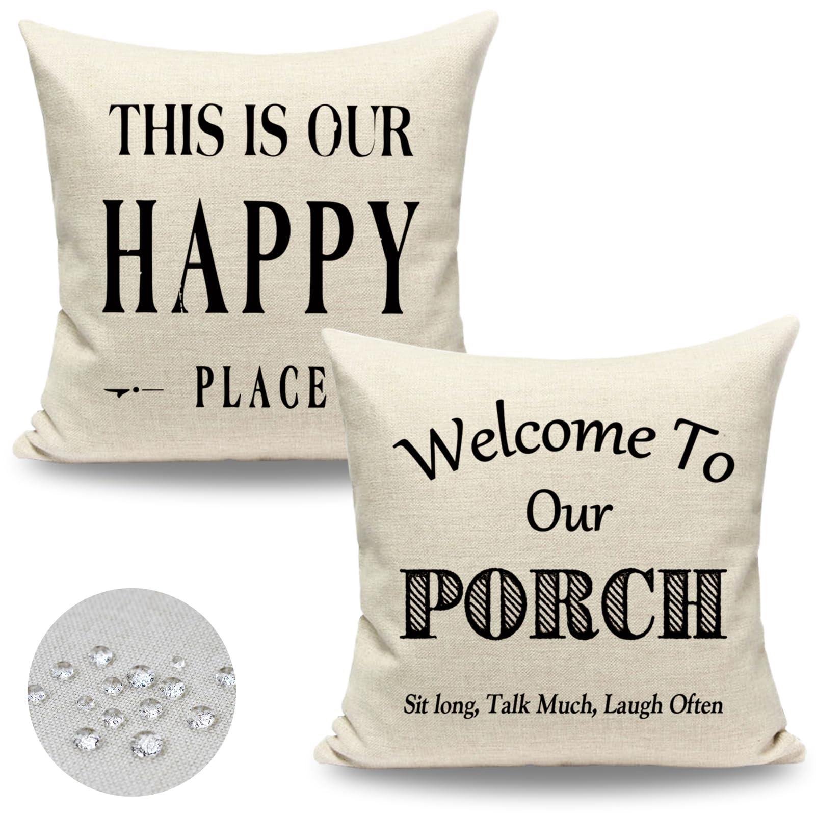Jojogogo Welcome To Our Porch Outdoor Pillow Covers Waterproof 18X18 Set Of 2, Decorative Farmhouse Outdoor Throw Pillows 18 X 1