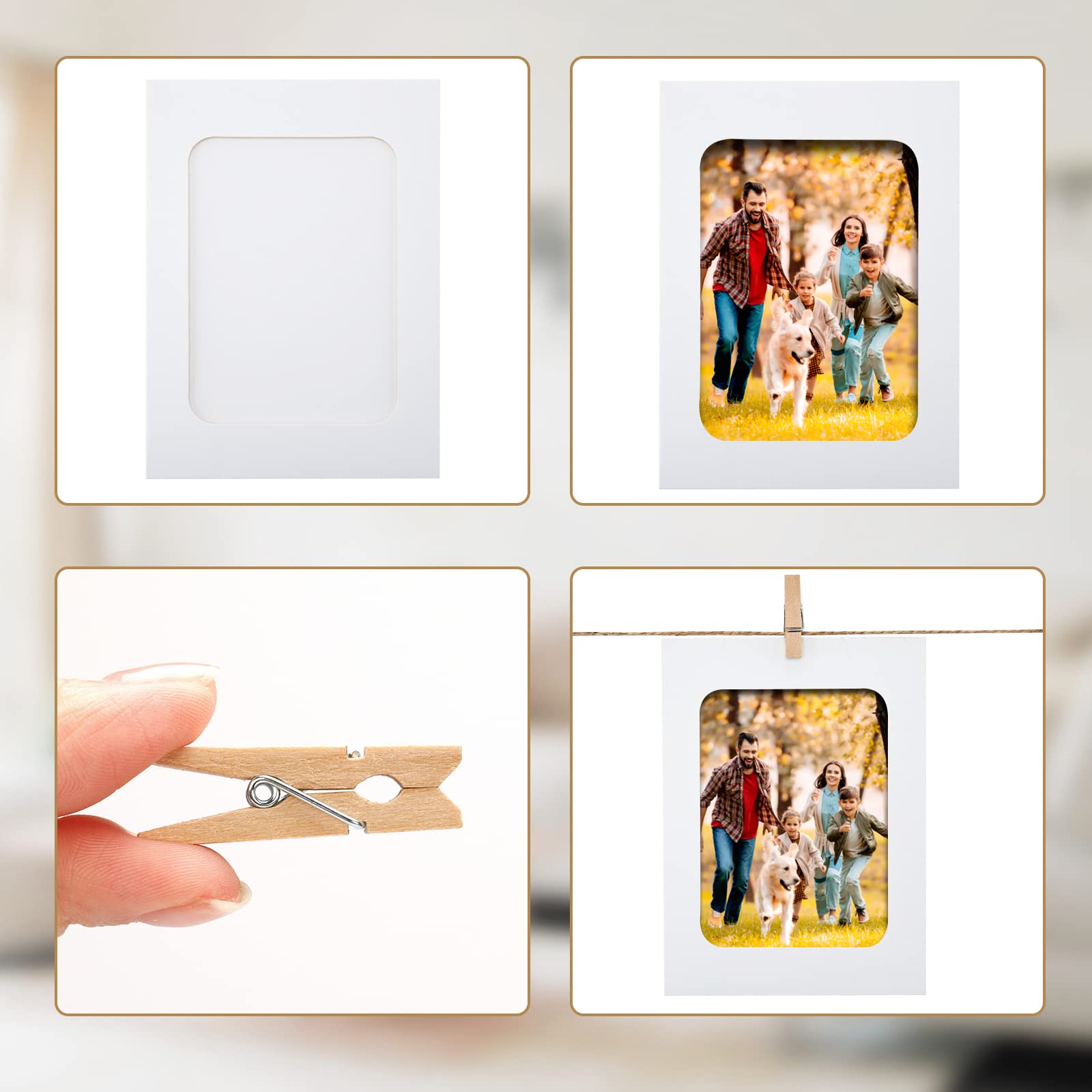 Anwyll Paper Picture Frames 4''X6'',30 Pcs White Paper Photo Frames,Cardboard Picture Frames With Clips And Strings,Diy Clip Pho