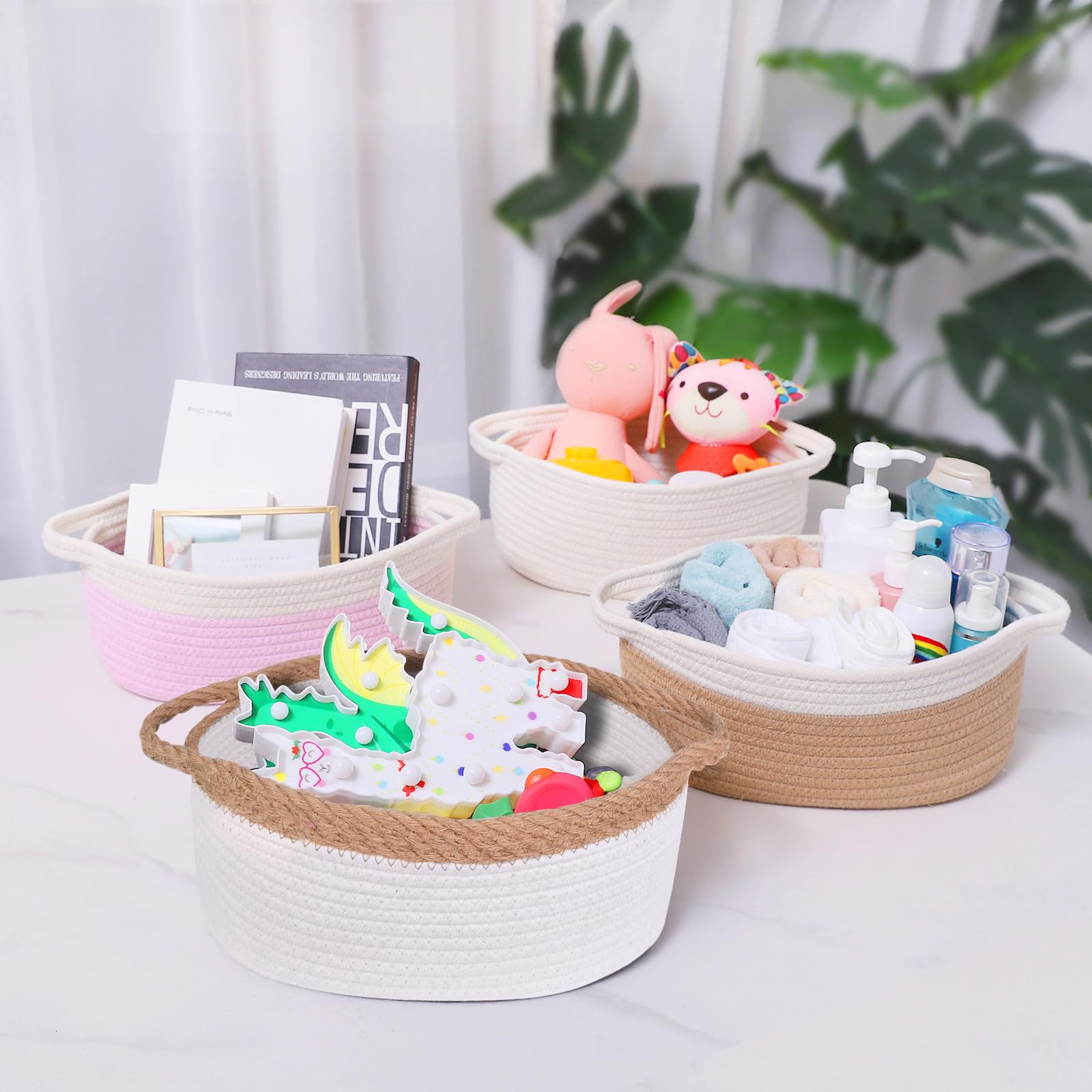 Abenkle Small Woven Basket, 12'X 8' X 5' Cute Small Basket, Rope Room Shelf Storage Basket, Cat Dog Toys Basket Chest Box, Em