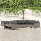 vidaXL Modern Gray PE Rattan 9 Piece Patio Lounge Set with Cushions - Modular Outdoor Furniture Set for Patio or Garden
