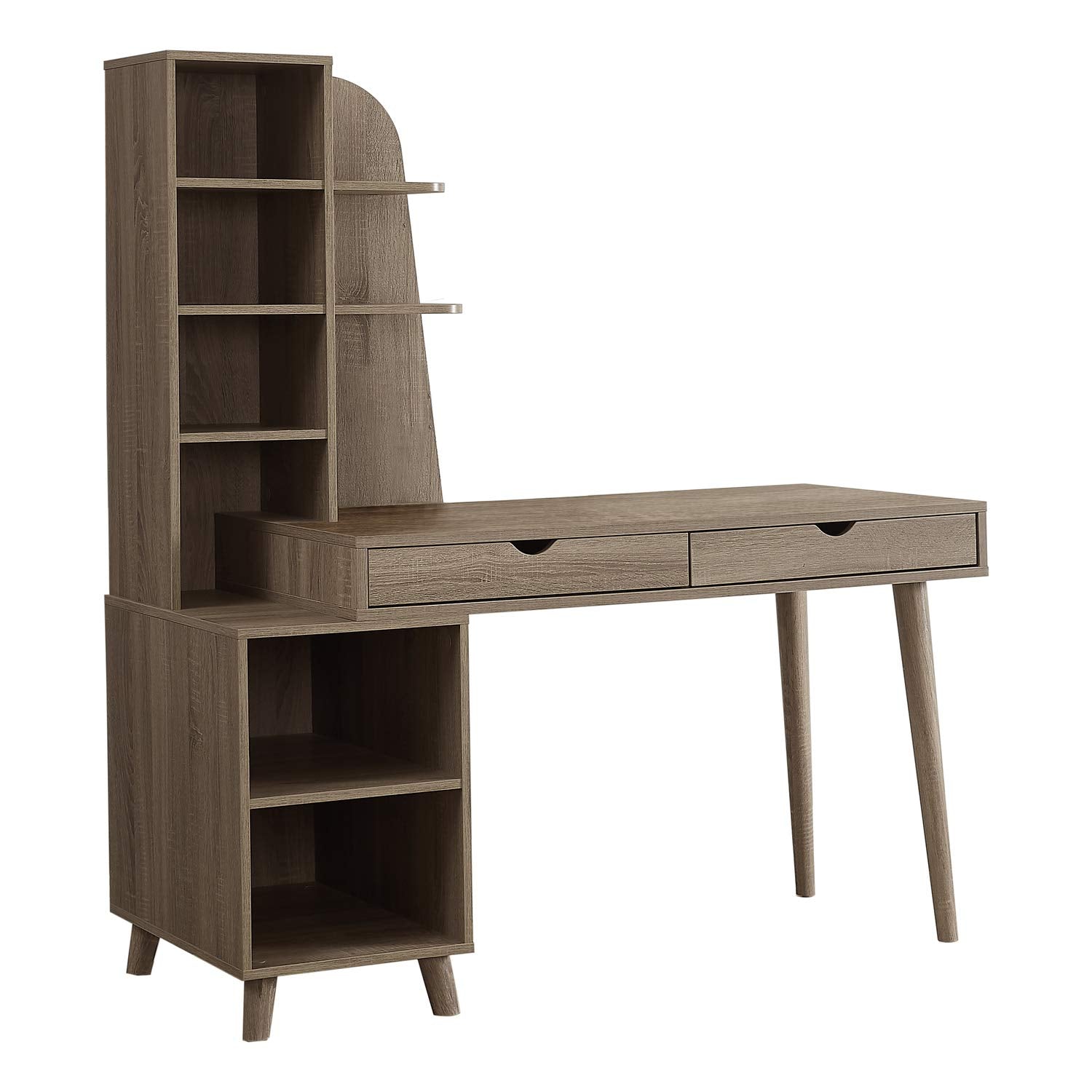 Monarch Specialties Large 2 Drawers Shelves-Bookcase for Home or Office Solid Wood Legs Computer Desk, Dark Taupe