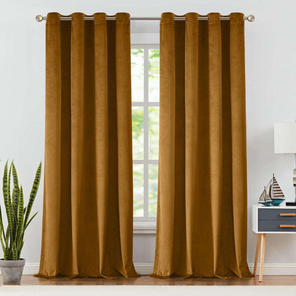 Jinchan Velvet Blackout Curtain For Living Room, Thermal Insulated Luxury Drape For Bedroom 108 Inch Long, Soft Privacy Room Dar