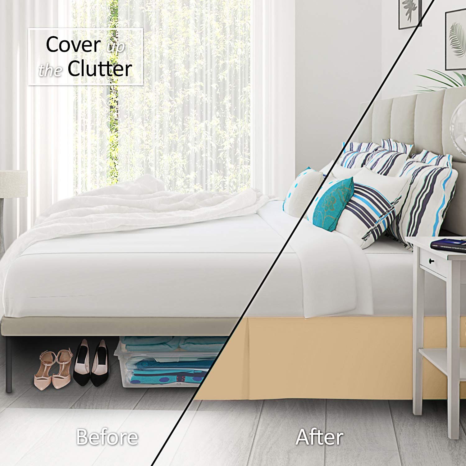 Nestl Gold Twin Xl Bed Skirt - Twin Xl Size Bed Skirt 14 Inch Drop - Brushed Microfiber Bed Skirts - Hotel Quality Pleated Bed Skirt - Shrinkage & Fade Resistant